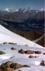 (Chambeyron) Vue de la Tte de l'Estrop 2961 m vers le Nord-Est: aiguille et Brec de Chambeyron - le Mont Viso 3841 m
