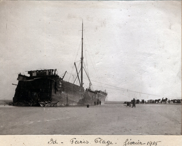 Paris-plage, fvrier 1916: chouage d'un cargo-boat australien