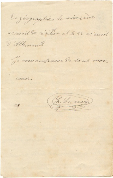 Lettre de Jean LECARME, avant 1885